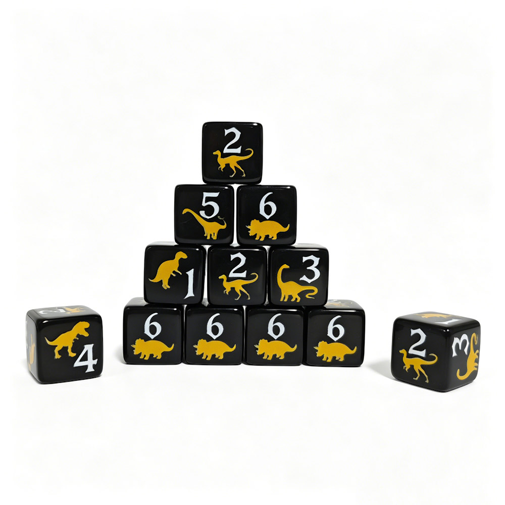 12개 검정색 & 노란색 공룡 아크릴 주사위, 16mm - Board Game Print 리뷰 및 가격
