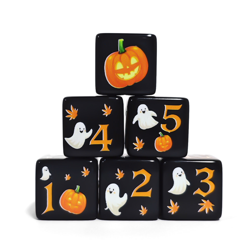 12Pcs 16MM 블랙 아크릴 D6 주사위, 할로윈  - Board Game Print 리뷰 및 가격
