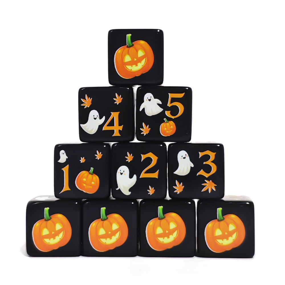 12Pcs 16MM 블랙 아크릴 D6 주사위, 할로윈  - Board Game Print 리뷰 및 가격